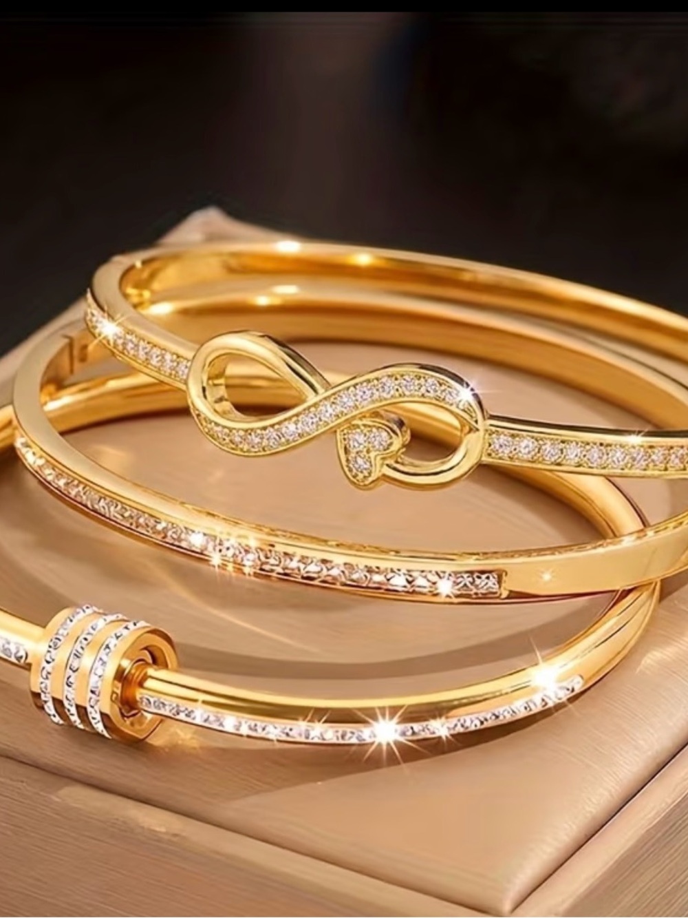 Gold Infinity & Crystal Stackable Bracelets for Women
